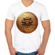 PRINTFASHION Witcher logó és pénzérme - Férfi V-nyakú póló - Fehér férfi póló