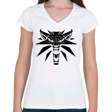 PRINTFASHION Witcher Logo - Női V-nyakú póló - Fehér női póló