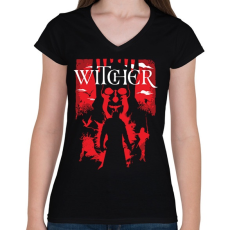 PRINTFASHION Witcher - Női V-nyakú póló - Fekete