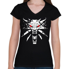 PRINTFASHION Witcher - Női V-nyakú póló - Fekete