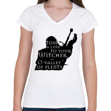 PRINTFASHION Witcher - Toss a coin... - Női V-nyakú póló - Fehér női póló