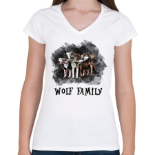 PRINTFASHION wolf family - Női V-nyakú póló - Fehér női póló