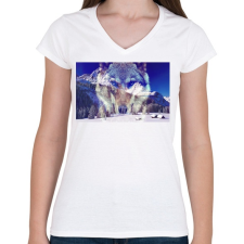 PRINTFASHION wolf - Női V-nyakú póló - Fehér női póló