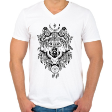 PRINTFASHION Wolf Tattoo drawing - Férfi V-nyakú póló - Fehér férfi póló