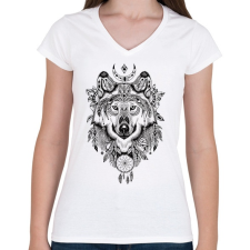 PRINTFASHION Wolf Tattoo drawing - Női V-nyakú póló - Fehér női póló