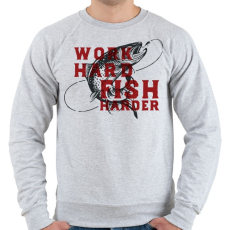 PRINTFASHION Work Hard Fish Harder - Férfi pulóver - Sport szürke