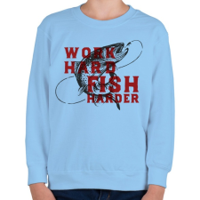 PRINTFASHION Work Hard Fish Harder - Gyerek pulóver - Világoskék gyerek pulóver, kardigán