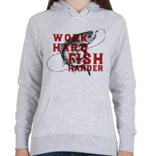 PRINTFASHION Work Hard Fish Harder - Női kapucnis pulóver - Sport szürke női pulóver, kardigán