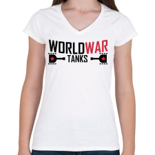 PRINTFASHION World war tank - Női V-nyakú póló - Fehér női póló