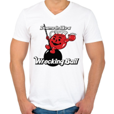 PRINTFASHION Wreckingball - Férfi V-nyakú póló - Fehér férfi póló