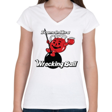 PRINTFASHION Wreckingball - Női V-nyakú póló - Fehér