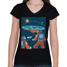 PRINTFASHION WTF - lapos föld - Női V-nyakú póló - Fekete női póló