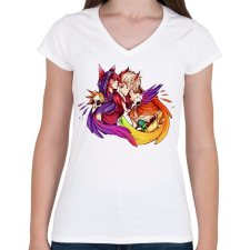 PRINTFASHION Xayah&Rakan - Női V-nyakú póló - Fehér női póló