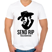 PRINTFASHION Yellowstone RIP - Férfi V-nyakú póló - Fehér férfi póló