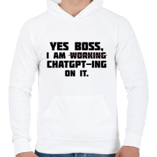 PRINTFASHION Yes boss - Férfi kapucnis pulóver - Fehér férfi pulóver, kardigán