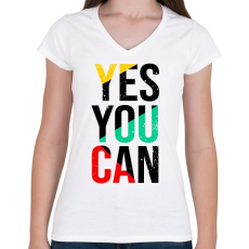 PRINTFASHION Yes you can - Női V-nyakú póló - Fehér