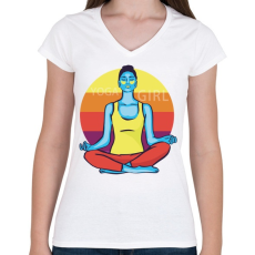 PRINTFASHION Yoga Girl - jógás lány - Női V-nyakú póló - Fehér