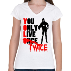 PRINTFASHION YOLO - Női V-nyakú póló - Fehér