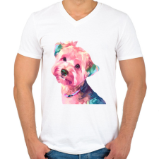 PRINTFASHION Yorkie - Férfi V-nyakú póló - Fehér férfi póló