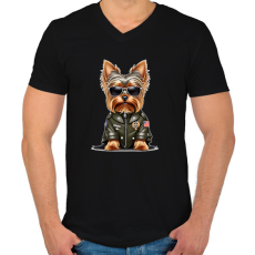 PRINTFASHION yorkie - Férfi V-nyakú póló - Fekete