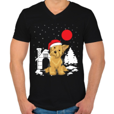 PRINTFASHION Yorkie karácsony - Férfi V-nyakú póló - Fekete férfi póló