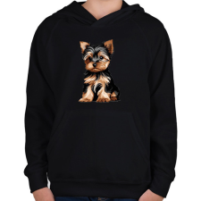 PRINTFASHION Yorkie kutyus - Gyerek kapucnis pulóver - Fekete gyerek pulóver, kardigán