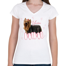 PRINTFASHION Yorkie Mama - Női V-nyakú póló - Fehér