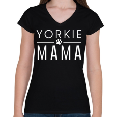 PRINTFASHION Yorkie Mama - Női V-nyakú póló - Fekete
