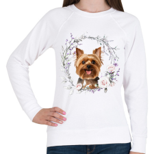 PRINTFASHION yorkie virágokkal - Női pulóver - Fehér női pulóver, kardigán