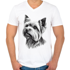 PRINTFASHION Yorkshire terrier kutya  - Férfi V-nyakú póló - Fehér