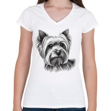 PRINTFASHION Yorkshire terrier kutya  - Női V-nyakú póló - Fehér női póló