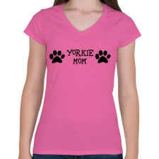 PRINTFASHION Yorkshire terrier MOM - Női V-nyakú póló - Rózsaszín női póló