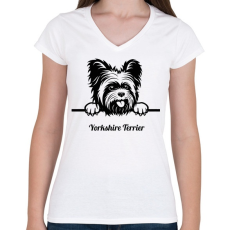 PRINTFASHION Yorkshire Terrier - Női V-nyakú póló - Fehér