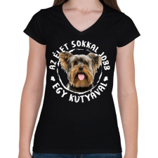 PRINTFASHION Yorkshire terrier - Női V-nyakú póló - Fekete női póló
