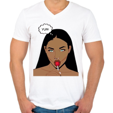 PRINTFASHION yummm - Férfi V-nyakú póló - Fehér férfi póló