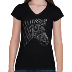 PRINTFASHION Zebra portré - Női V-nyakú póló - Fekete