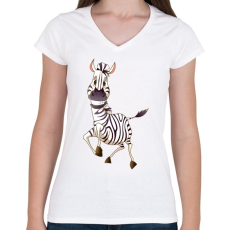 PRINTFASHION Zebrás póló - Női V-nyakú póló - Fehér