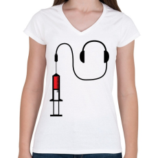 PRINTFASHION Zene függő - Női V-nyakú póló - Fehér