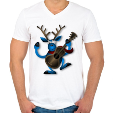 PRINTFASHION Zenélő szarvas - Férfi V-nyakú póló - Fehér