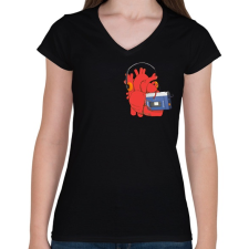 PRINTFASHION Zenét hallgató szív - Női V-nyakú póló - Fekete női póló