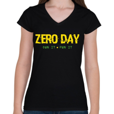 PRINTFASHION Zero day - 0day - Női V-nyakú póló - Fekete
