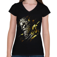 PRINTFASHION Zeusz design - Női V-nyakú póló - Fekete
