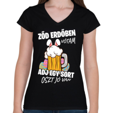 PRINTFASHION Ződ erdőben vótam - Női V-nyakú póló - Fekete női póló