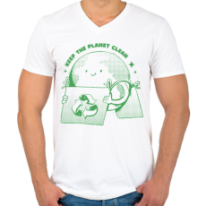 PRINTFASHION Zöld bolygó - Férfi V-nyakú póló - Fehér