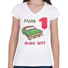 PRINTFASHION Zöld kocsi - Névvel, számmal - Női V-nyakú póló - Fehér