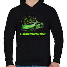 PRINTFASHION Zöld lamborghini - Férfi kapucnis pulóver - Fekete