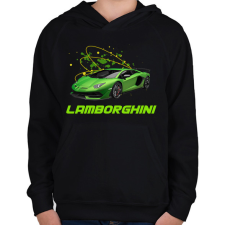 PRINTFASHION Zöld lamborghini - Gyerek kapucnis pulóver - Fekete gyerek pulóver, kardigán