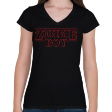 PRINTFASHION Zombi fiú - Női V-nyakú póló - Fekete női póló