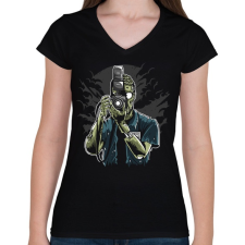 PRINTFASHION Zombi fotós - Női V-nyakú póló - Fekete női póló