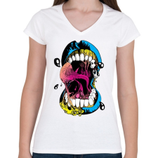 PRINTFASHION Zombi száj - Női V-nyakú póló - Fehér női póló